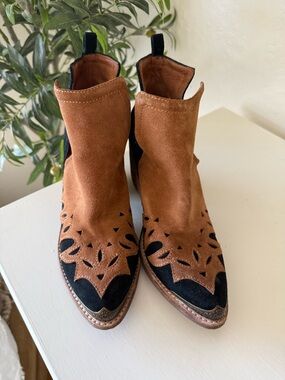 Jeffrey Campbell Brown and Black Suede Cutout Ankle Booties